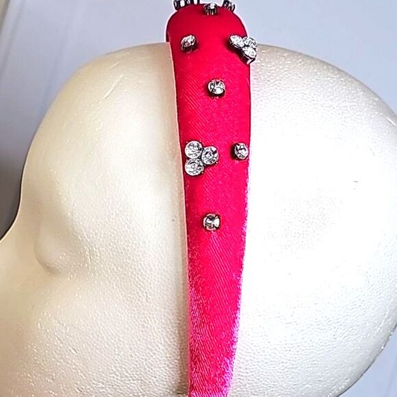 Headband Pink Velvety Material Clear Rhinestones Nw/o Tags - Picture 3 of 4